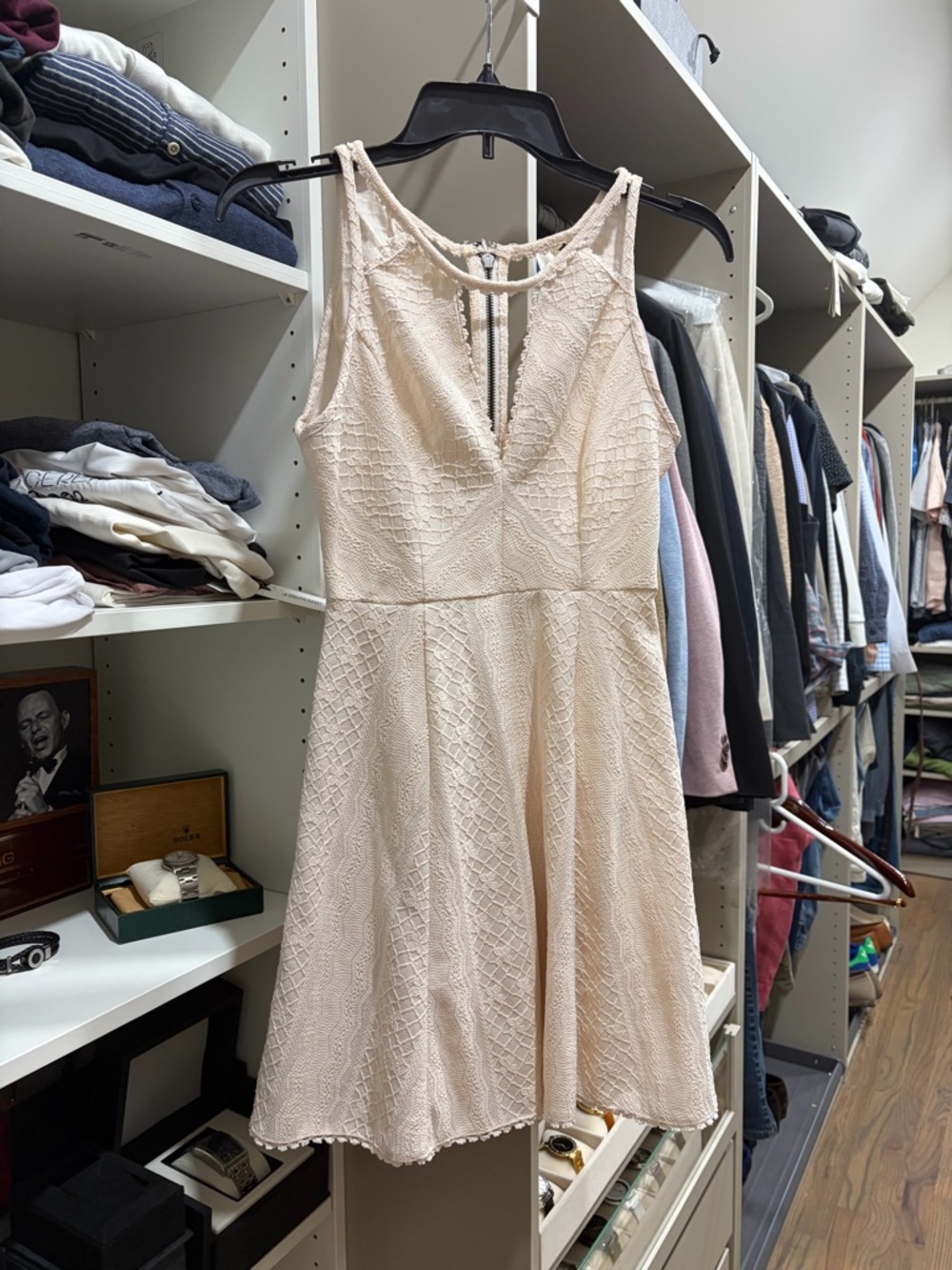 Free People Cream Lace Mini Dress with V-Neck